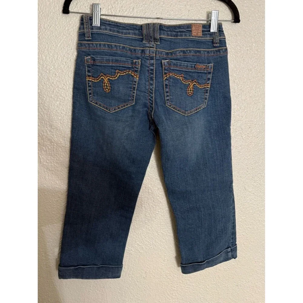 Y2K Papaya Denim Capri Jeans Low Rise Stretch Embroidered Back Pockets Size 3